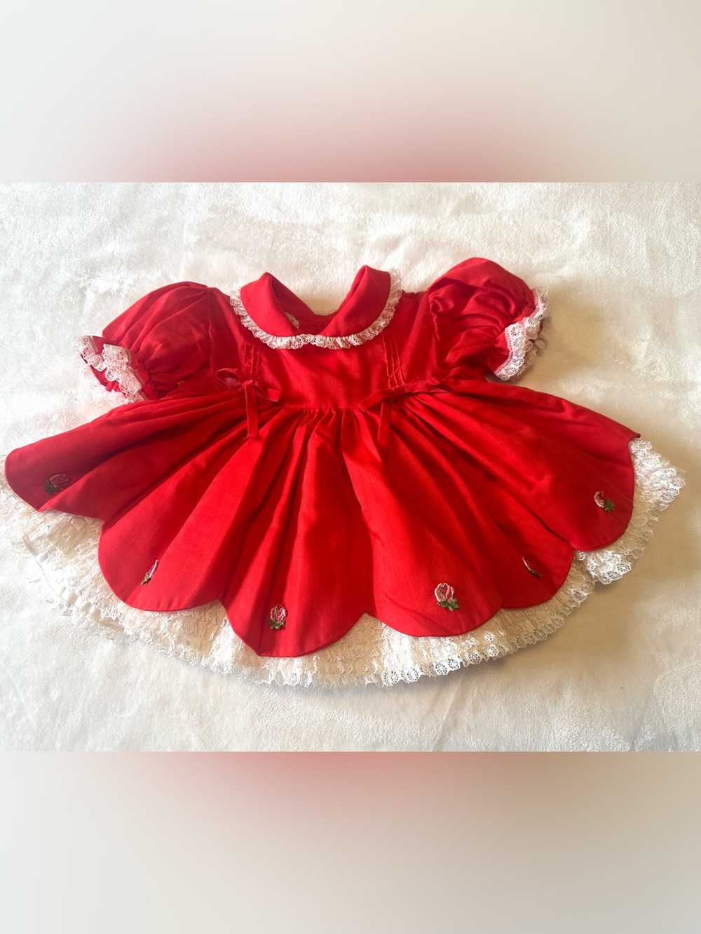 Red Vintage Mary Louise Baby Dress 6 Months with Lace Trim